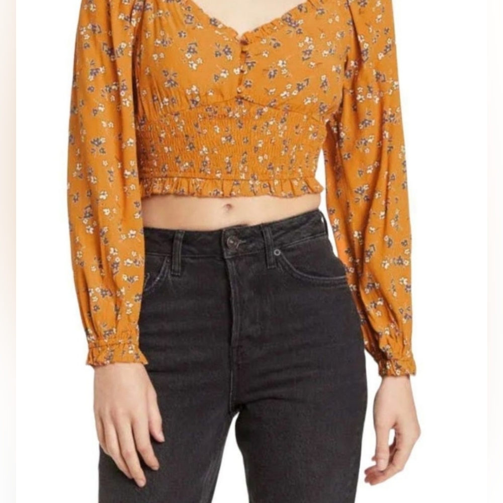 ELODIE of Nordstrom Ginger Boho Crop Top Blouse Floral Print, Size Large NWT